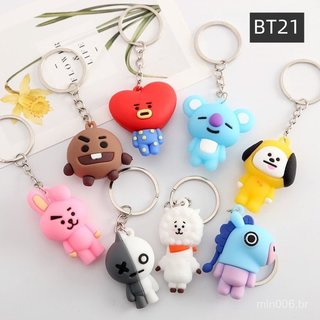 Chaveiro de PVC com Boneco de Desenho Animado do BTS, Grupo de Música Pop Coreano 3D, Acessórios de Clipe de Pendente