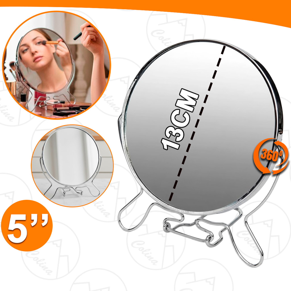 Espelho de Aumento Redondo de Mesa 13CM Dupla Face Giratória 360 Graus Penteadeira 5'' em Oferta na Shopee