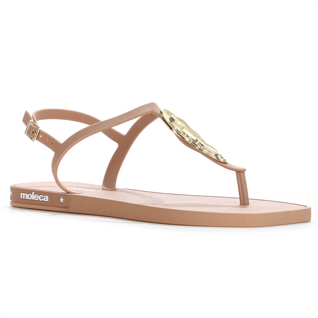 Sandália Moleca Tira Pronta C/ Detalhe Nude e Dourado - Feminino em Oferta na Shopee