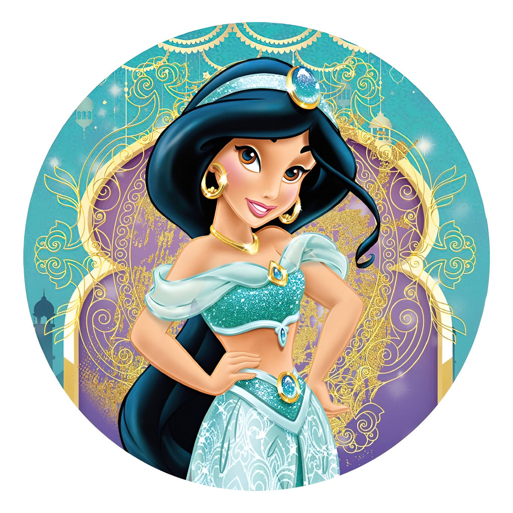 Painel Redondo Mini Princesa Jasmine Sublimado 50x50 Full Branco