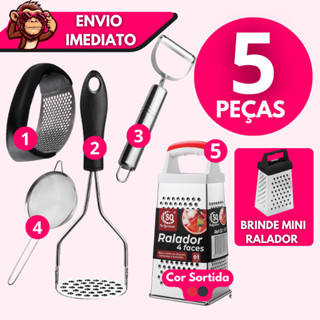 Kit 2/3/4/5 Amassador Batata + Amassador Alho + Descascador + Ralador + Peneira Cozinha + Espremedor Limão em Oferta na Shopee