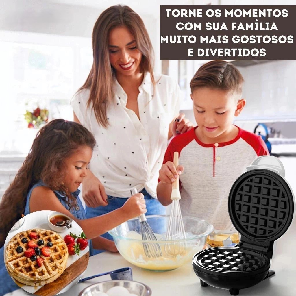Mini máquina de waffle elétrica portátil, cozinha doméstica adequada, máquina automática de waffle e panqueca, 110V