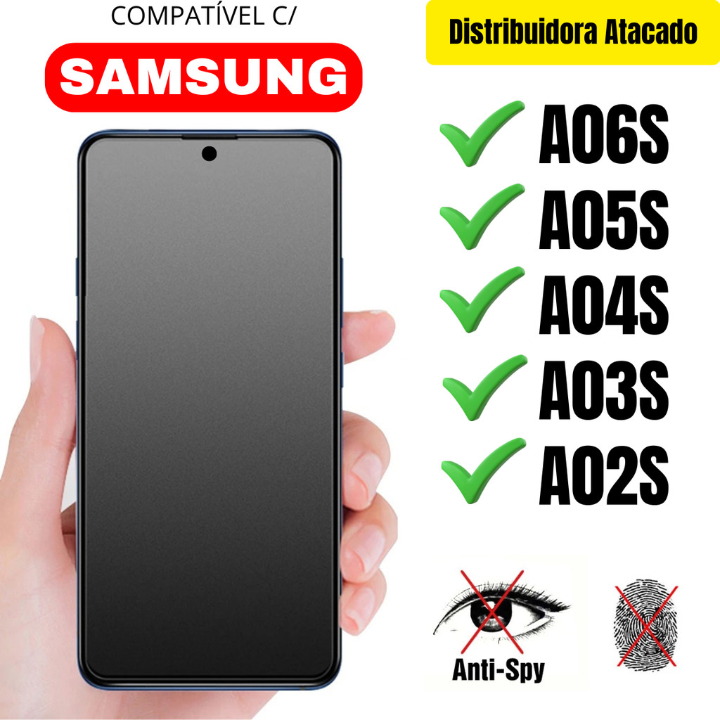 Protetor de Tela Cerâmica Privacidade Fosca 3D P/ Samsung A06S / A05S / A04S / A03S / A02S Matte AntiSpy