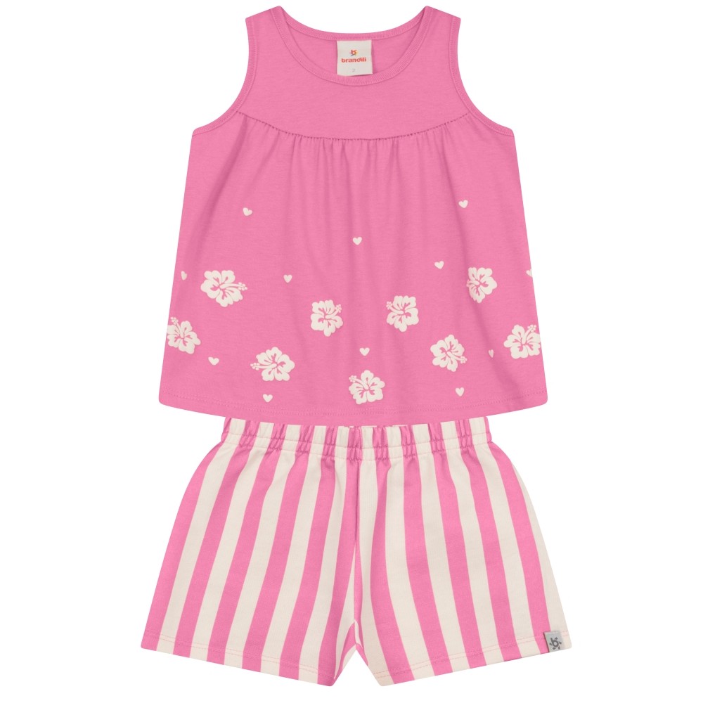 Conjunto Infantil Menina Blusa Regata e Shorts em Moletinho Rosa Brandili - Tam. 1