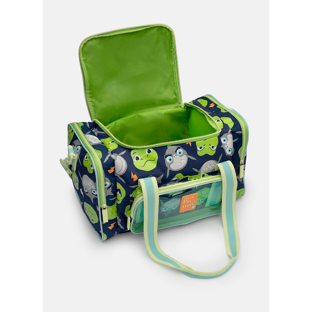 Detalhes do Bolsa Mala de Viagem Infantil Menino Estampa Multibichos Verde Puket