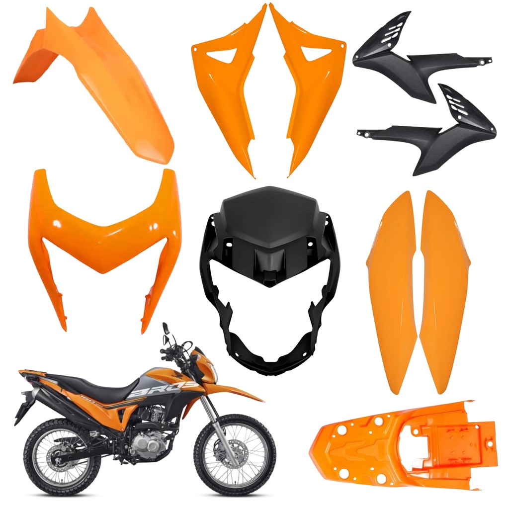 KIT CARENAGEM COMPLETO DIANTEIRO TRASEIRO LARANJA HONDA NXR BROS 160 2015-2021 PARAMOTOS HONDA