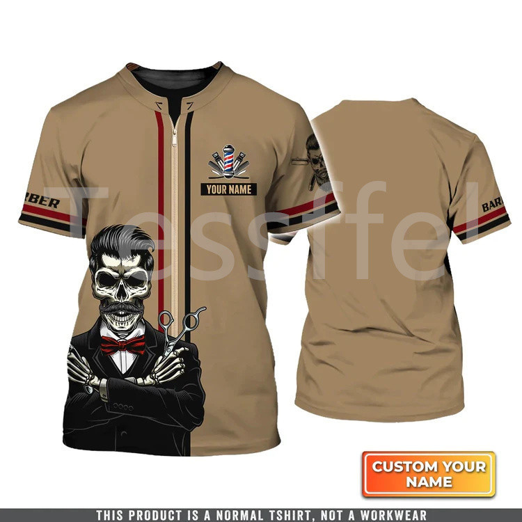 Mais Novo Cosplay Crânio Barbeiro Cabeleireiro Trabalhador Tatuagem Retro Verão Harajuku 3DPrint Camisetas Unisex Topo O