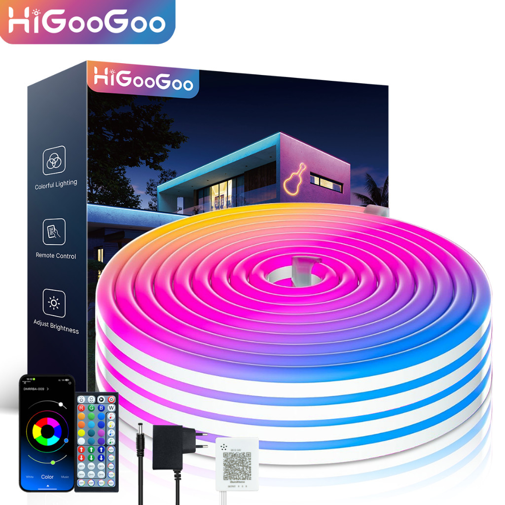 Mangueira Néon De Tira Led RGB APP Controle Remoto 5/10 Metros IP65 Luz Flexível À Prova D'água Com Fonte Carnaval Natal em Oferta na Shopee