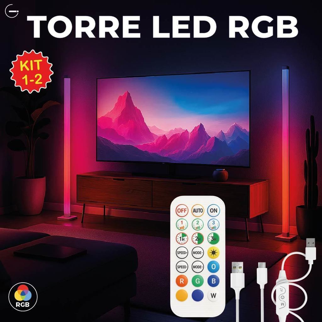 Luminária de Chão RGB LED 5050 1 ou 2 Torre Inteligente Controle 9.6W Barra Modo Música USB em Oferta na Shopee