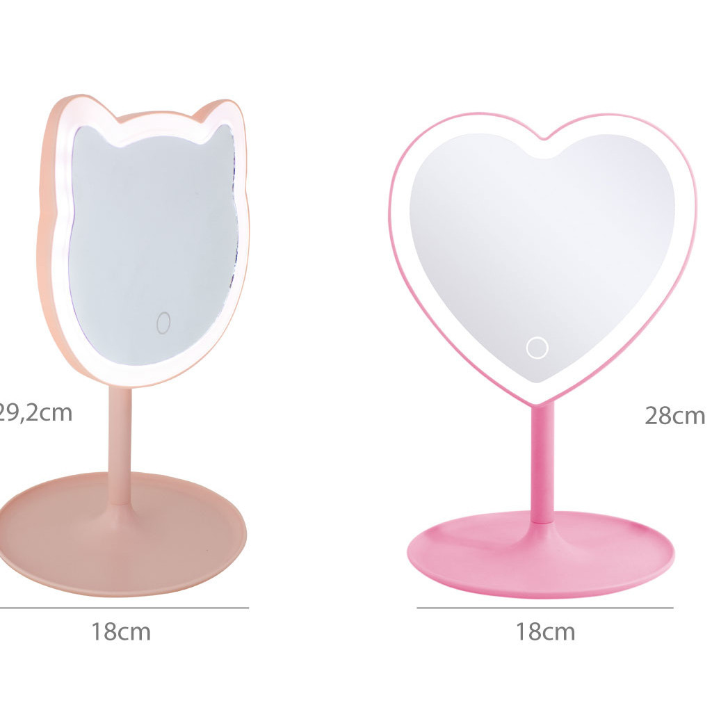 Espelho De Mesa Portátil LED USB Formato Gatinho ou Coração Envio Rápido