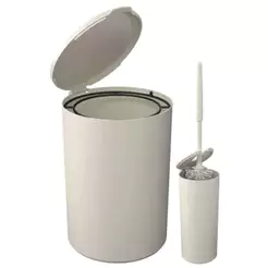 Kit Banheiro Coza Brinox Serene Cinza Claro: Lixeira 5L + Escova Sanitária Utensílios Domésticos