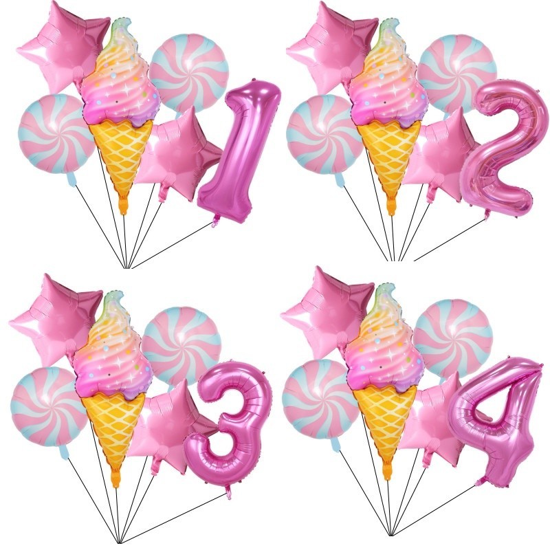 6 Balão Sorvete Pirulito Balões Metalizados Casquinha Doce Sonhos Festa Aniversário Sorveteiro Picolé Candy Shop