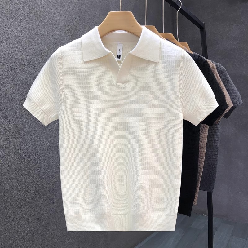 Camisa POLO de manga curta Camiseta de lapela de malha High-End Textura Casual Camisa POLO respirável Top