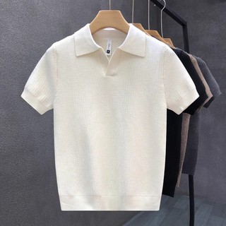 Camisa POLO de manga curta Camiseta de lapela de malha High-End Textura Casual Camisa POLO respirável Top