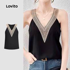 Lovito Férias Blusa com Babado No Decote para Primavera/verão Preta para Mulheres L158AD148