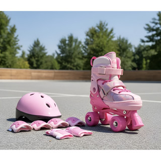 Roller Patins Infantil Rosa 4 Rodas + Kit Proteção Adulto em Oferta na Shopee