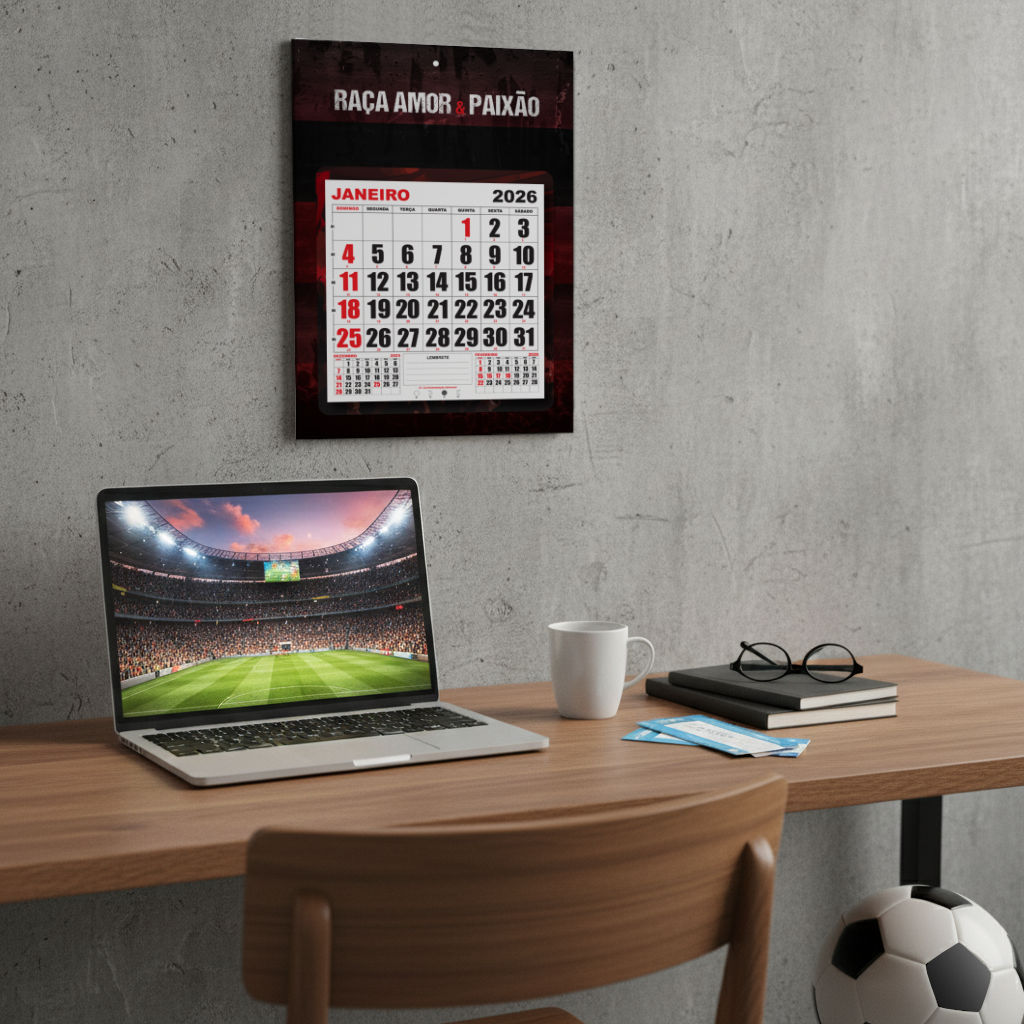 Calendário 2026 de Parede Futebol Torcidas Brasil com Hino do time em Oferta na Shopee