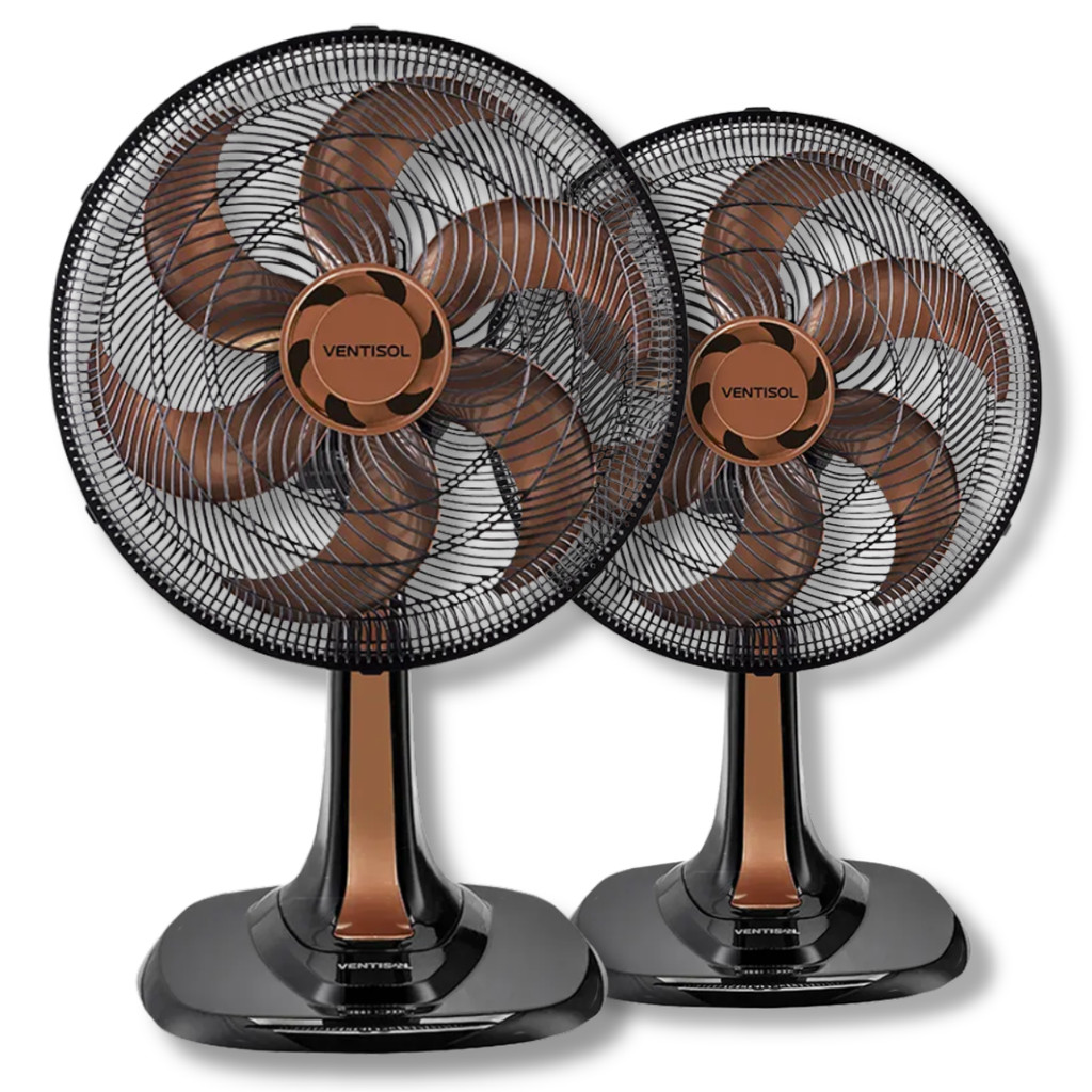 Kit 2 Ventiladores Mesa 30cm Ventisol Turbo 52W 220V 6 Pás Hélice Bronze Premium 3 Velocidades Oscilante