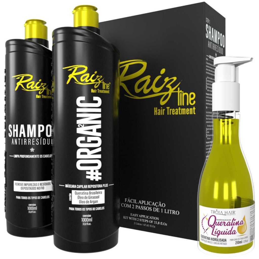 Kit Banho de Queratina Raiz Line – Progressiva Orgânica + Queratina Brasileira Líquida 210ml