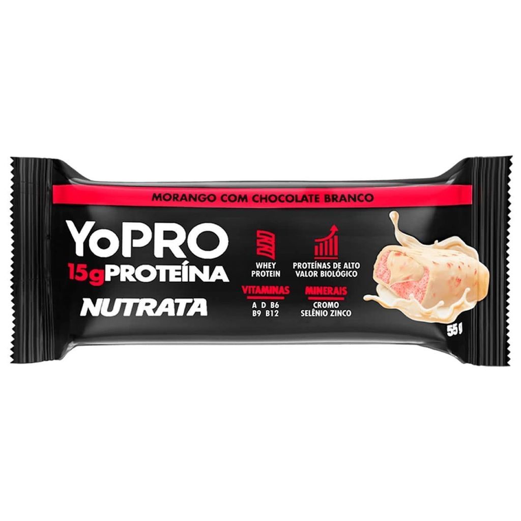 YoPRO - 1 Barra 55g Morango com Chocolate Branco - Nutrata em Oferta na Shopee