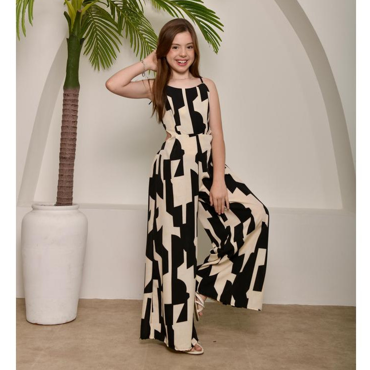 Macacão Pantalona Estampado Feminino Infantil/Juvenil em Crepinho Premium – 10 ao 16 em Oferta na Shopee