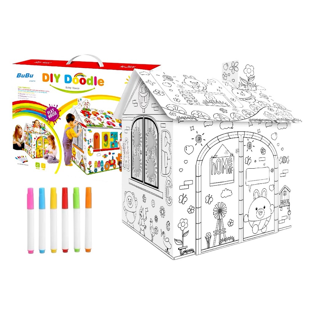 Casa de Brincar Infantil para Montar e Colorir Diy Papelão