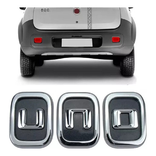 Emblema Do Porta Mala Fiat Uno 2011 Cromado Fundo Preto