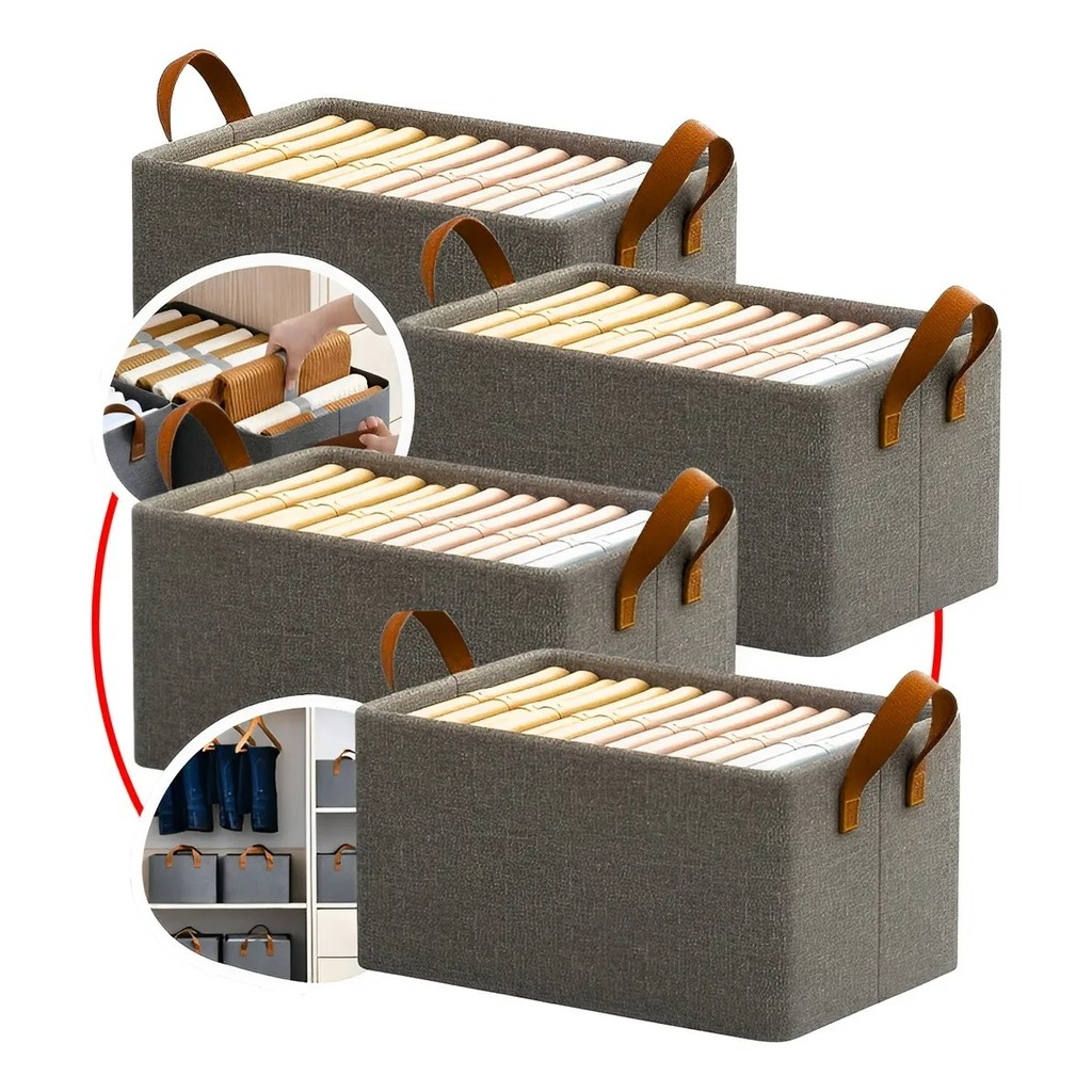 Caixas kit/6 Organizadora De Guarda Roupa Cesto Gaveta Dobrável Cinza Liso