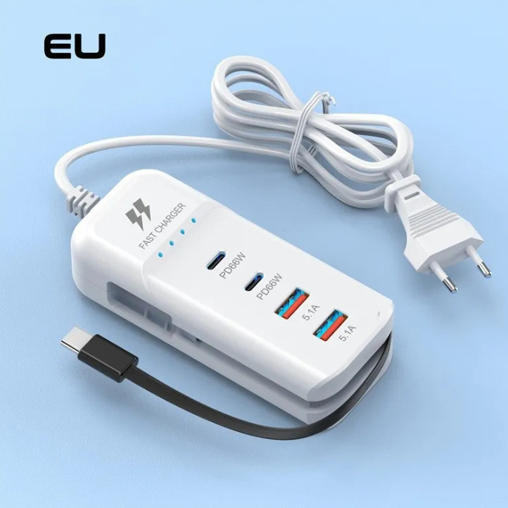 Carregador de Mesa Turbo Rápido 5.1A Possui 2 USB/2 Tipo-C E Um Carbo Tipo C 66W - Touro Shop em Oferta na Shopee