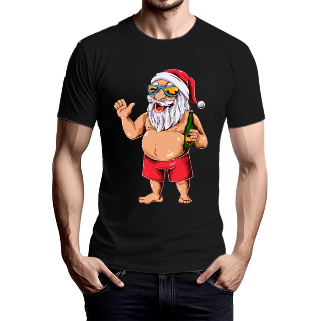 Camiseta Masculina Natal Estilosa Estampada Noel Barrigudo Lançamento Camiseta 100% Algodão Plus Size - Asphalt Vibe