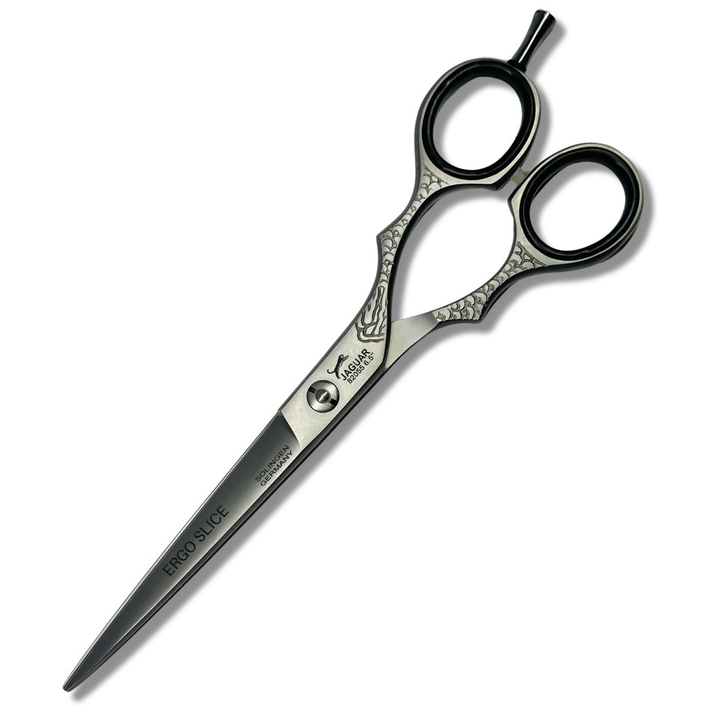 Tesoura Profissional Jaguar Fio Navalha 7 Pol. Ergo Slice Cinza Aço Inox Cabelo Barbeiro Premium