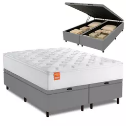 Cama Box Baú Colchão Casal Queen Molas Ensacadas Real 158x198x68cm Branco / Cinza Inducol - Suporta até 130kg por Pessoa