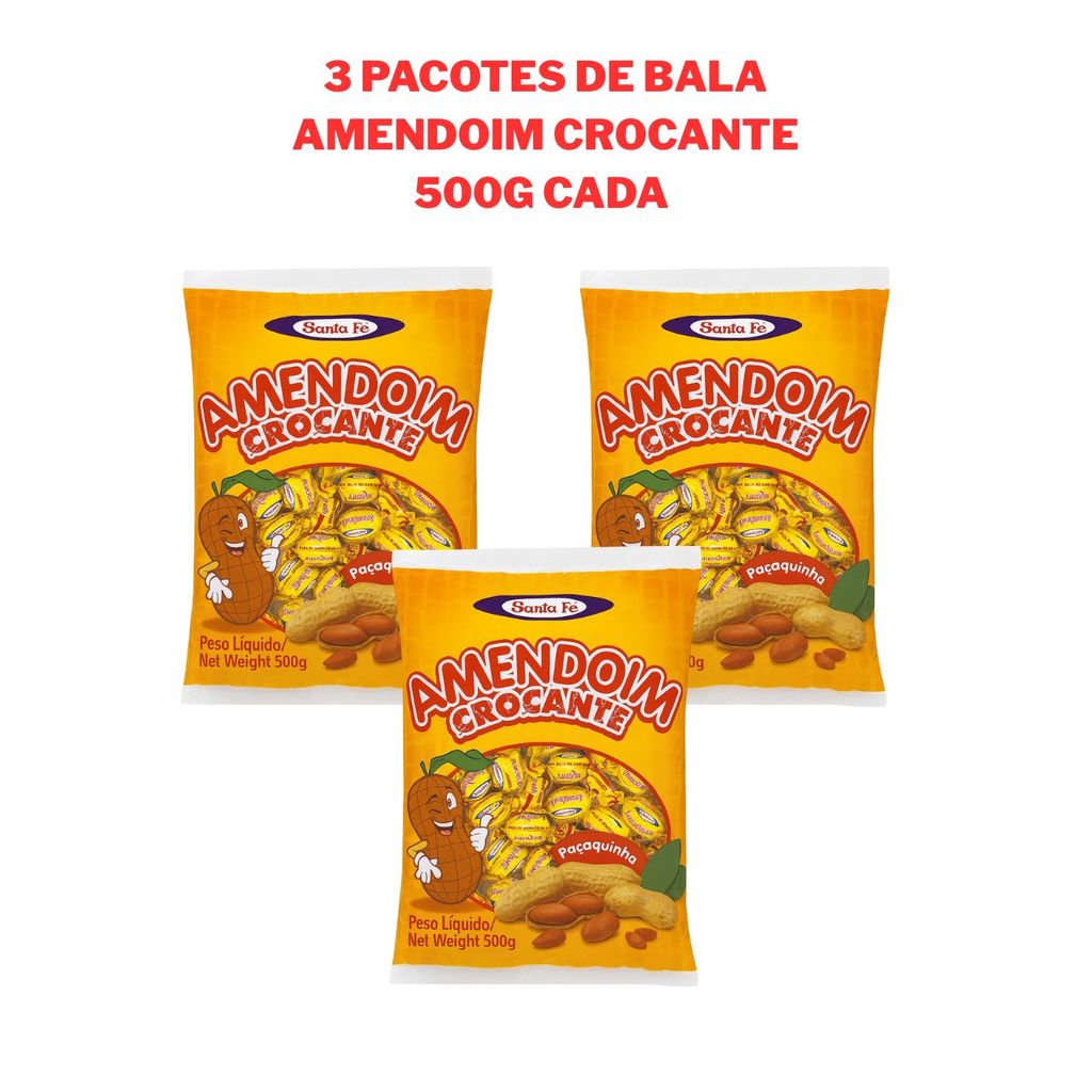 Kit Bala de Amendoim Crocante Santa Fé – 3 Pacotes de 500g em Oferta na Shopee