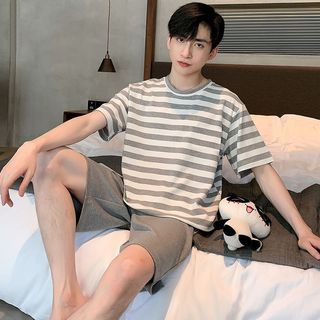 Pijamas masculinos verão puro algodão calças de manga curta juventude estilo fino verão masculino verão Homewear terno20