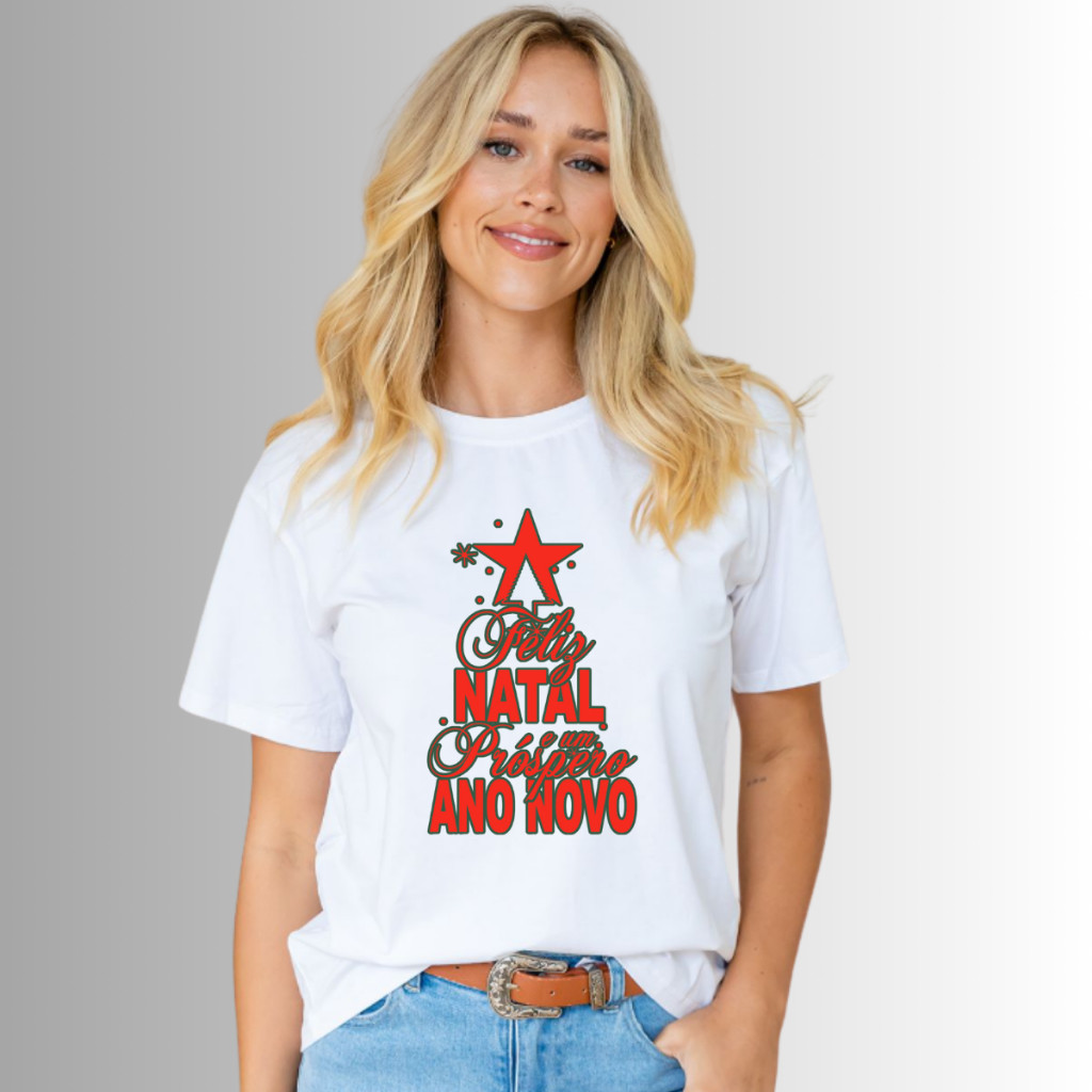 Camisa Camiseta Algodão Camisa Unissex Básica Estampada Natal e Ano Novo Lançamento Festas Envio Imediato Blusa Envio Im