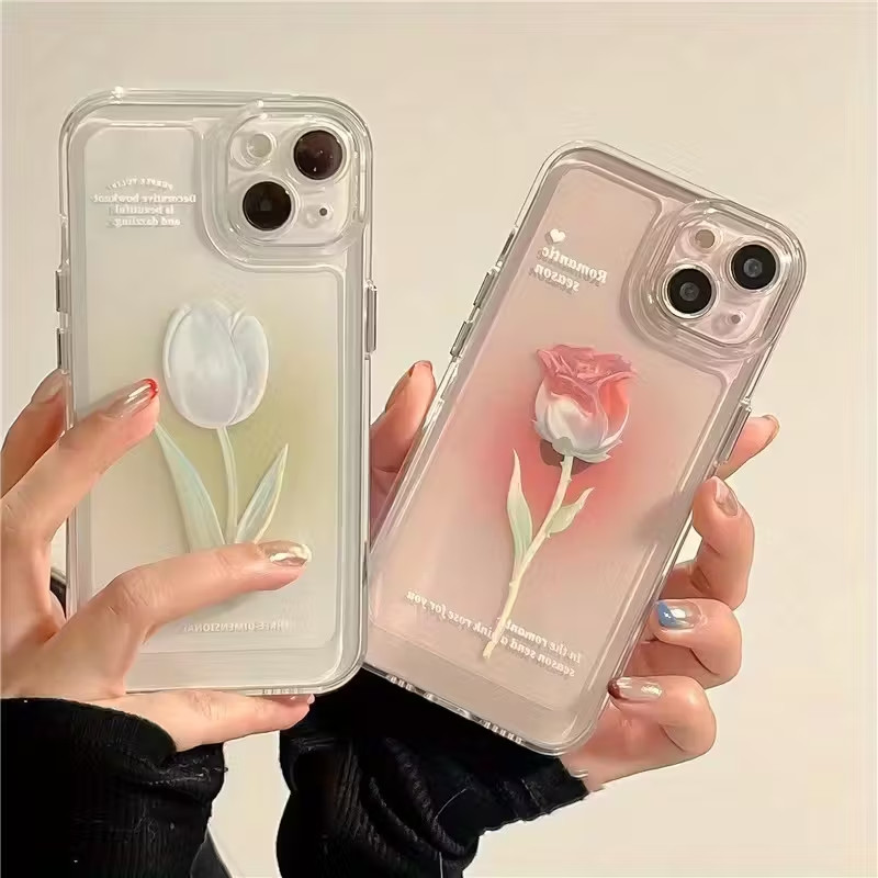 Capinha Capa Material transparente TPU Tulipas Motorola Moto G04 G7 G15 G22 G32 