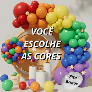 Kit Decorativo Com 110 Balões Bexigas P/ Festa Balões Arco Desconstruido+Fita Balão Metalizado