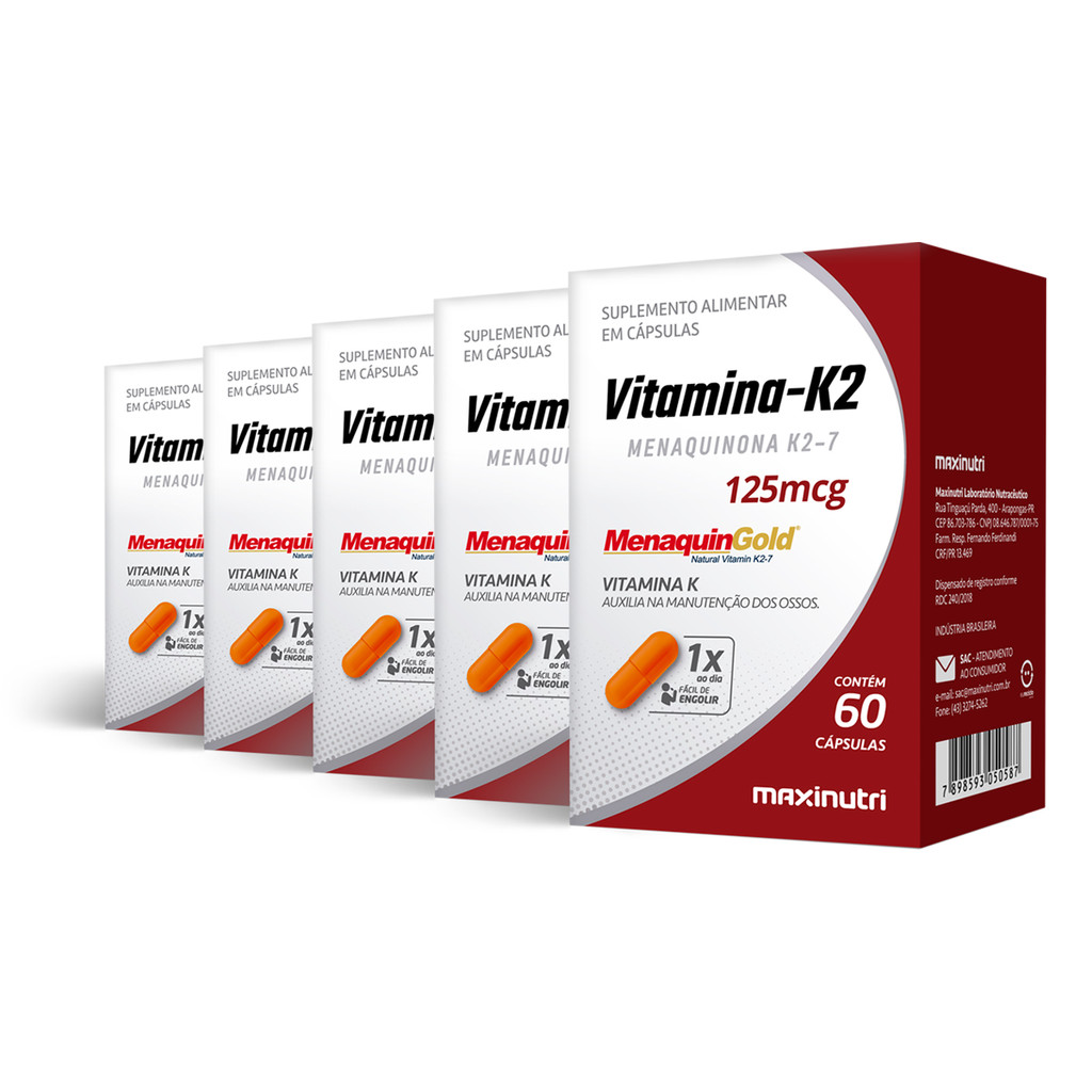 Kit 5 Vitamina K2 Menaquingold Maxinutri 60 Cápsulas