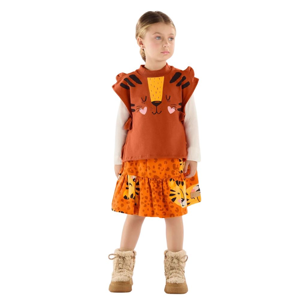 Conjunto Blusa Ribana, Colete e Saia em Molecotton Natural - Up Baby