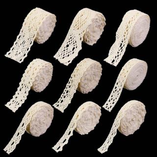 Fita de Renda Bege 18 Jardas, Acabamento de Renda de Algodão Vintage, Fita de Renda de Crochê para Decoração de Noivas, 
