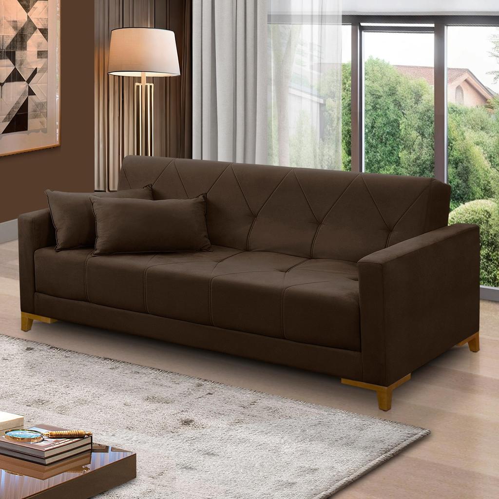 Sofá Cama 3 lugares 2,00m Aurora Suede Adonai Estofados em Oferta na Shopee