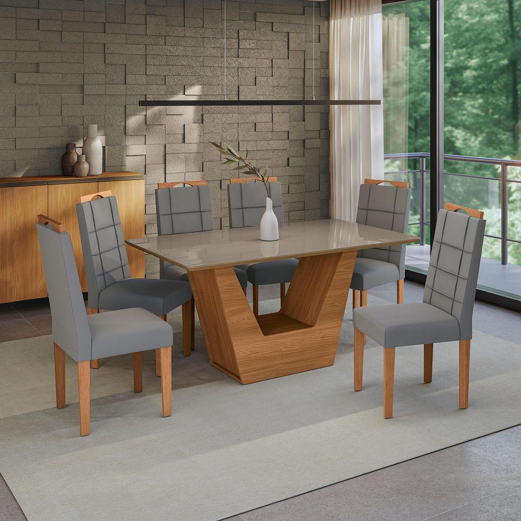 Conjunto Sala de Jantar Verbana Kappesberg 6 Cadeiras Veludo Titanio em Oferta na Shopee