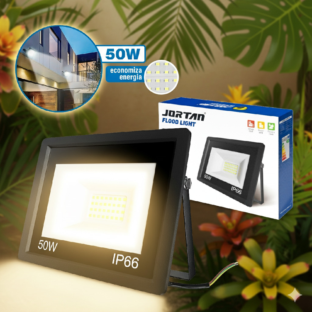 Refletor LED 50W Holofote Externo Jardim Bivolt IP66 6500K