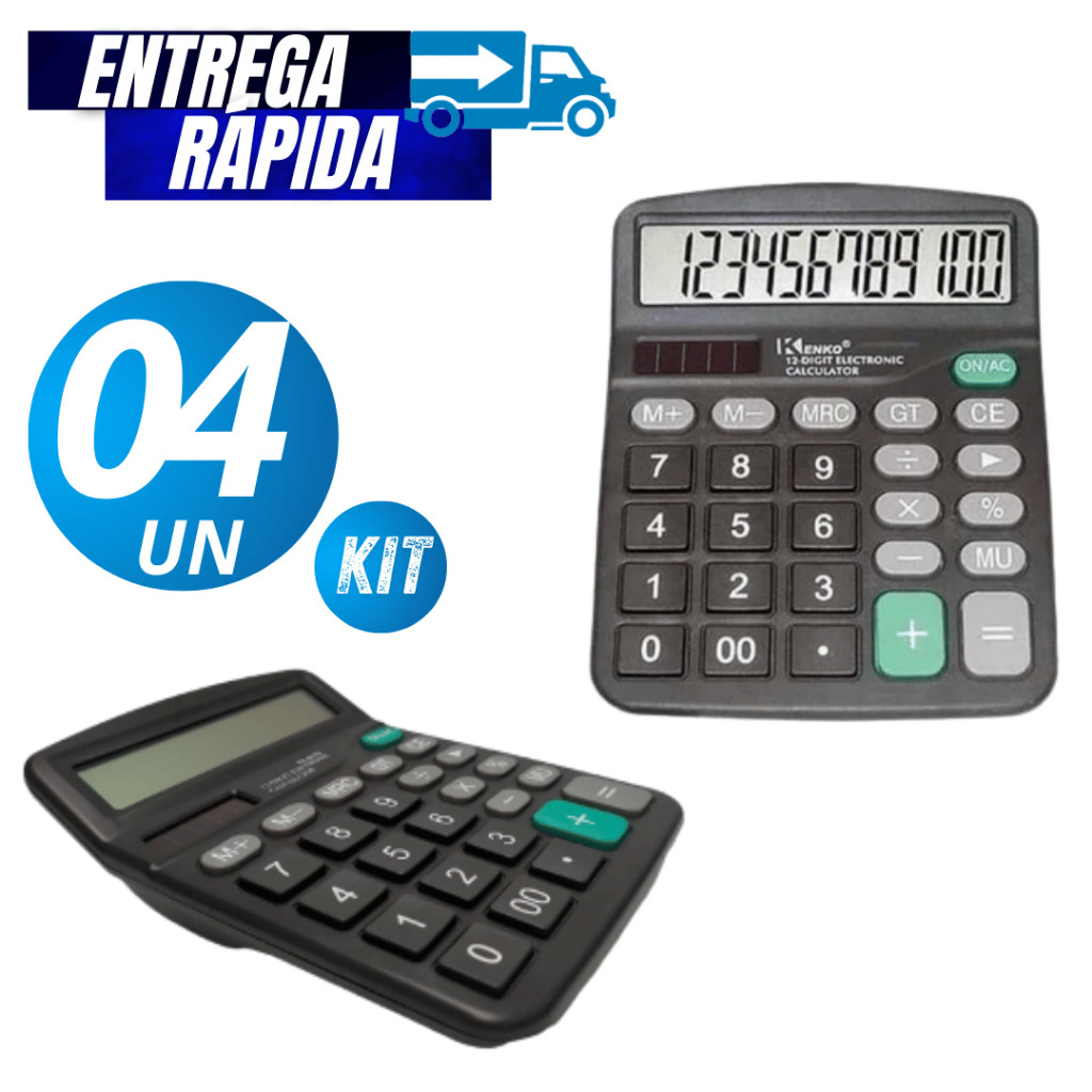 Kit 04 Unidades Calculadora De Mesa Escritório Display 12 Dígitos Simples de Mão Eletrônica Comercial