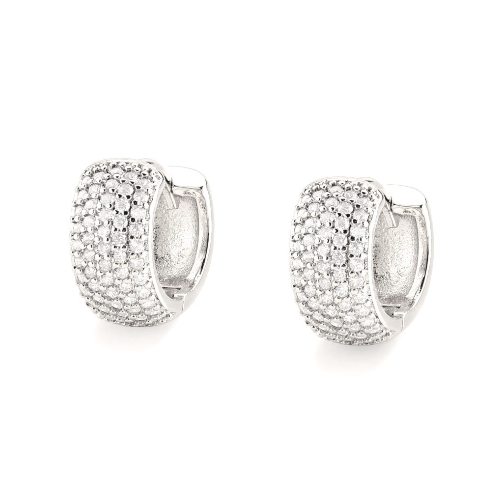 Brinco Feminino de Argola Prata Cravejado Zirconia Banhado a ouro Branco Semi Joia