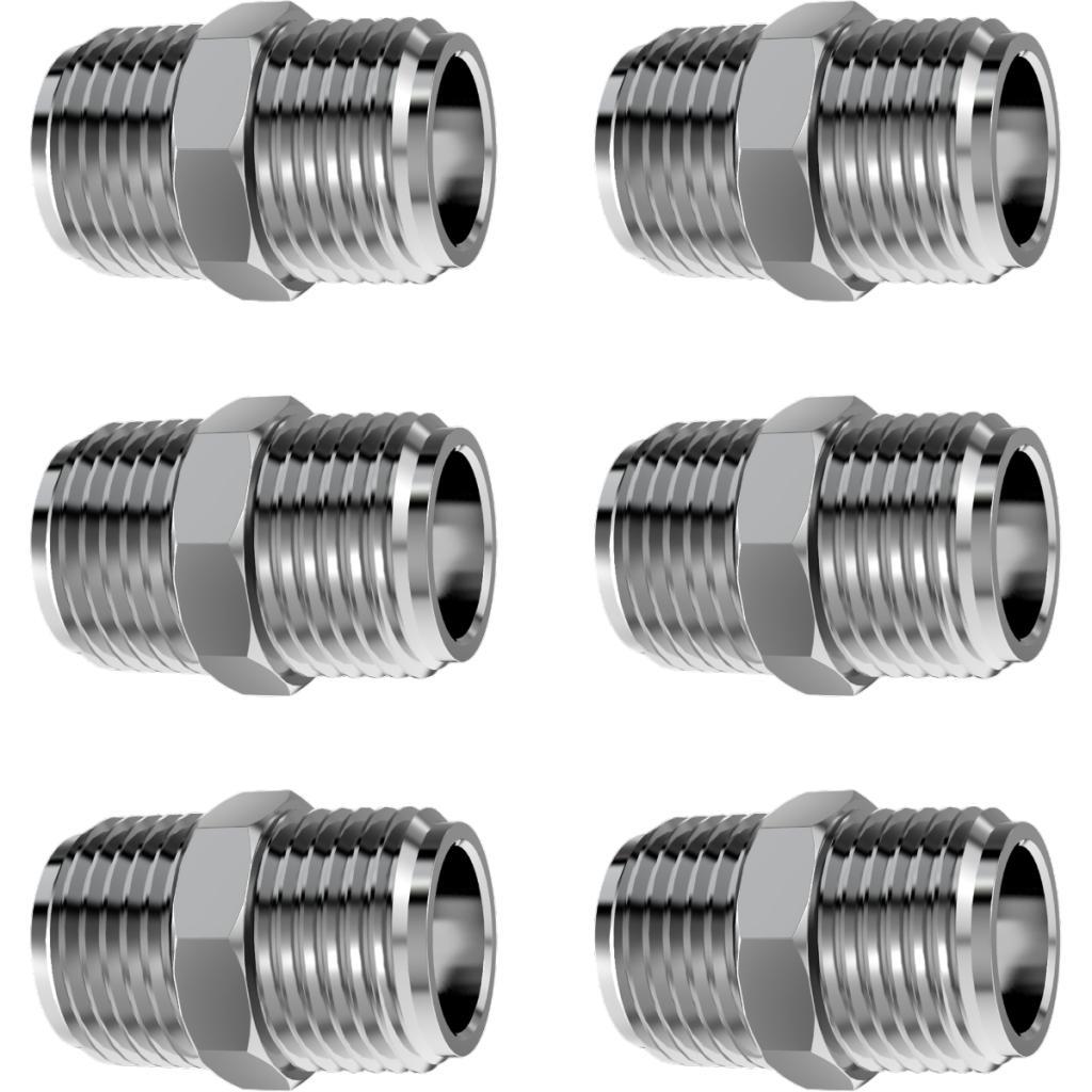 Kit 6 Niple Nipel Rosca Macho 1/2x1/2 100% Metal P/ Junção Emenda Engate Flexível Torneira