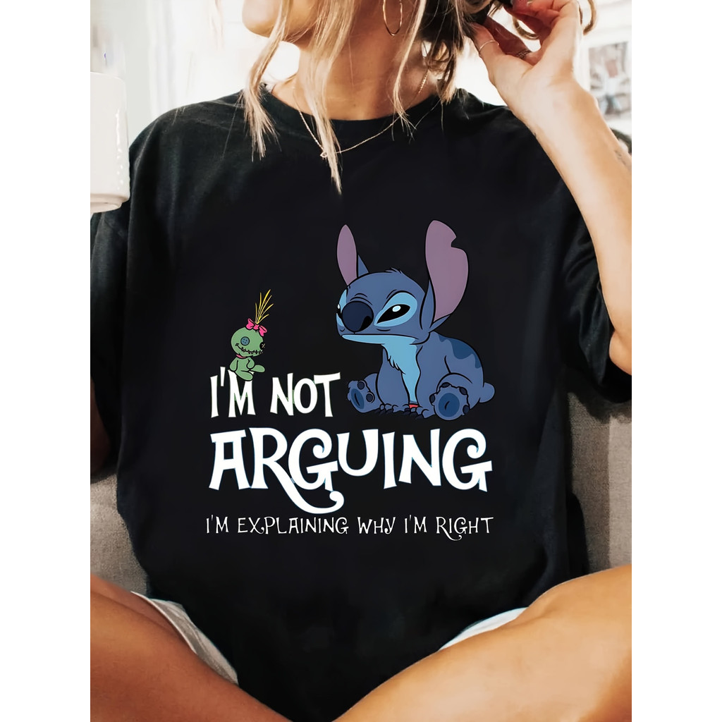 BR Moonlight Camiseta Feminina Disney Lilo Stitch "I'm Not Arguing" Rosa Divertida Confortável Estilosa Moda Verão