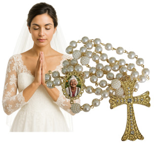 Terço Noiva Luxo 1 Relicário Personalizado Com Foto Casamento Homenagem Presente Lembrança Afetiva em Oferta na Shopee