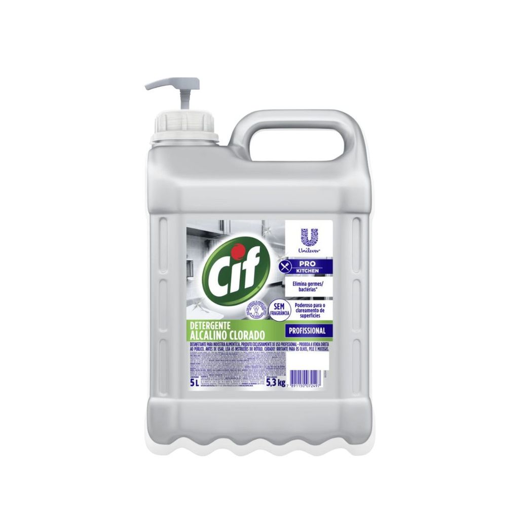 Detergente Líquido Alcalino Clorado S/Perfume 5 Litros CIF com Válvula Pump
