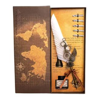 Caneta de Pena Vintage com Suporte Tinteiro e Carimbo - Kit de Escrita ou Decoração em Oferta na Shopee